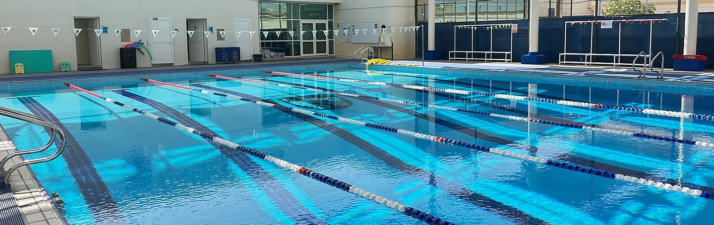 Shaded 25-metre swimming pool at Brighton College Abu Dhabi