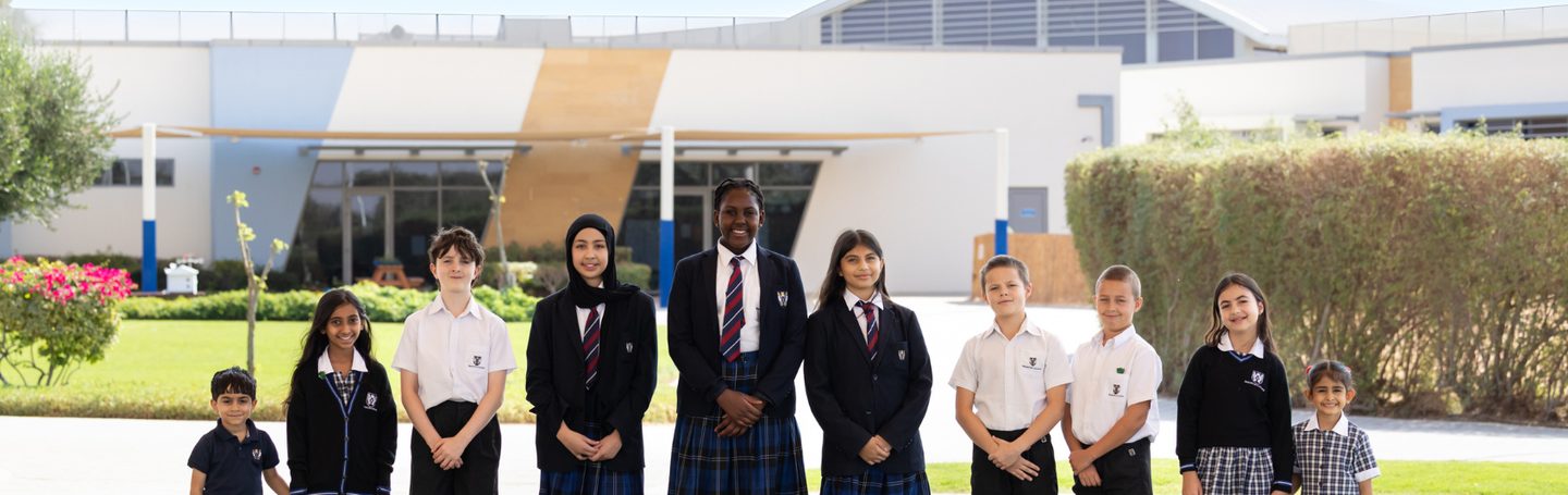 Pupils in front of the main buildings at Brighton College Al Ain