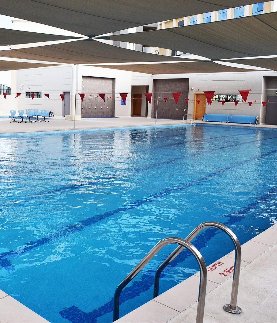 Shaded 25-metre swimming pool at Brighton College Dubai