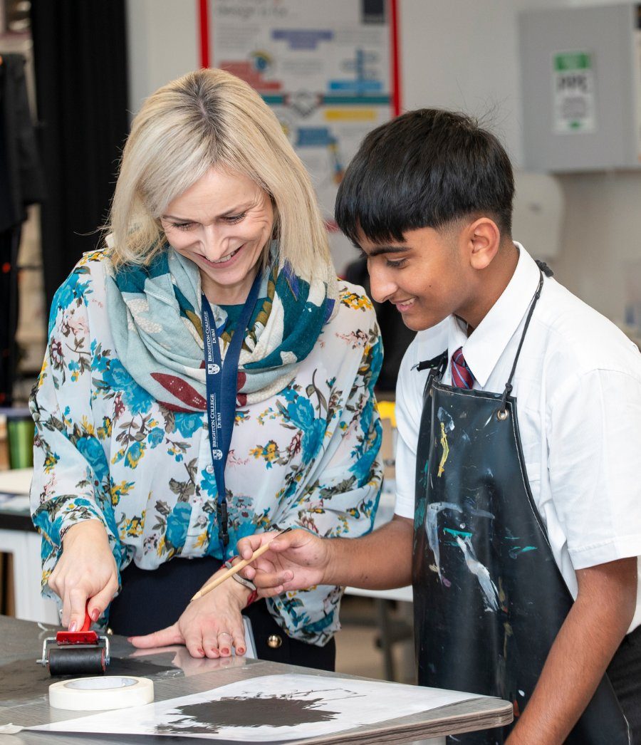 Printmaking lesson in the art room