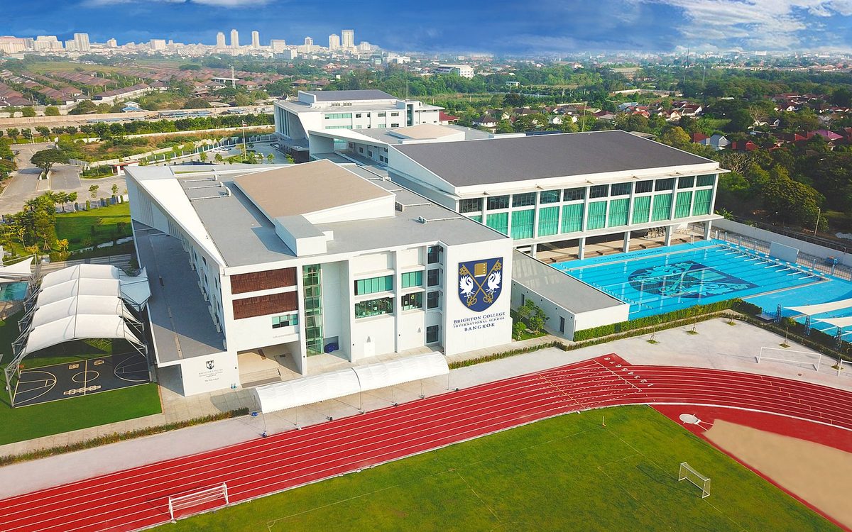 Aerial view of Brighton College Bangkok with its pool and athletics track