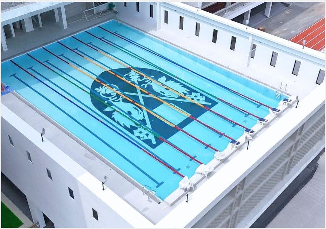 Aerial view of the eight-lane rooftop pool
