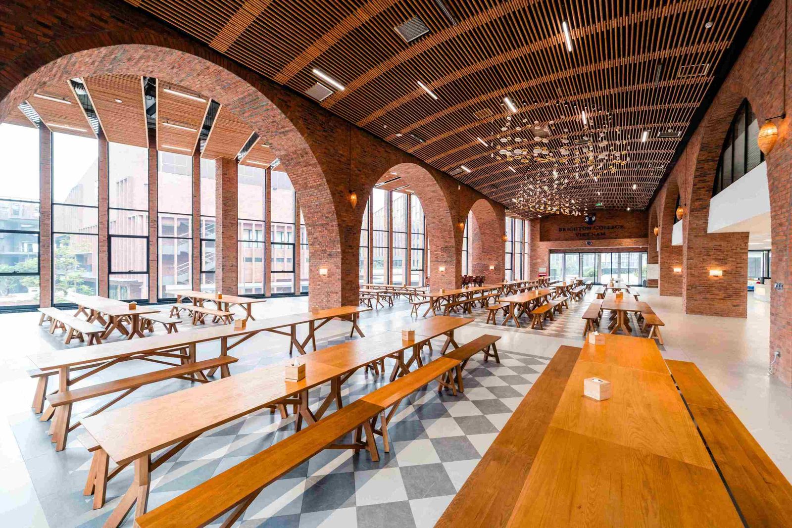 Senior School dining hall with brick arches