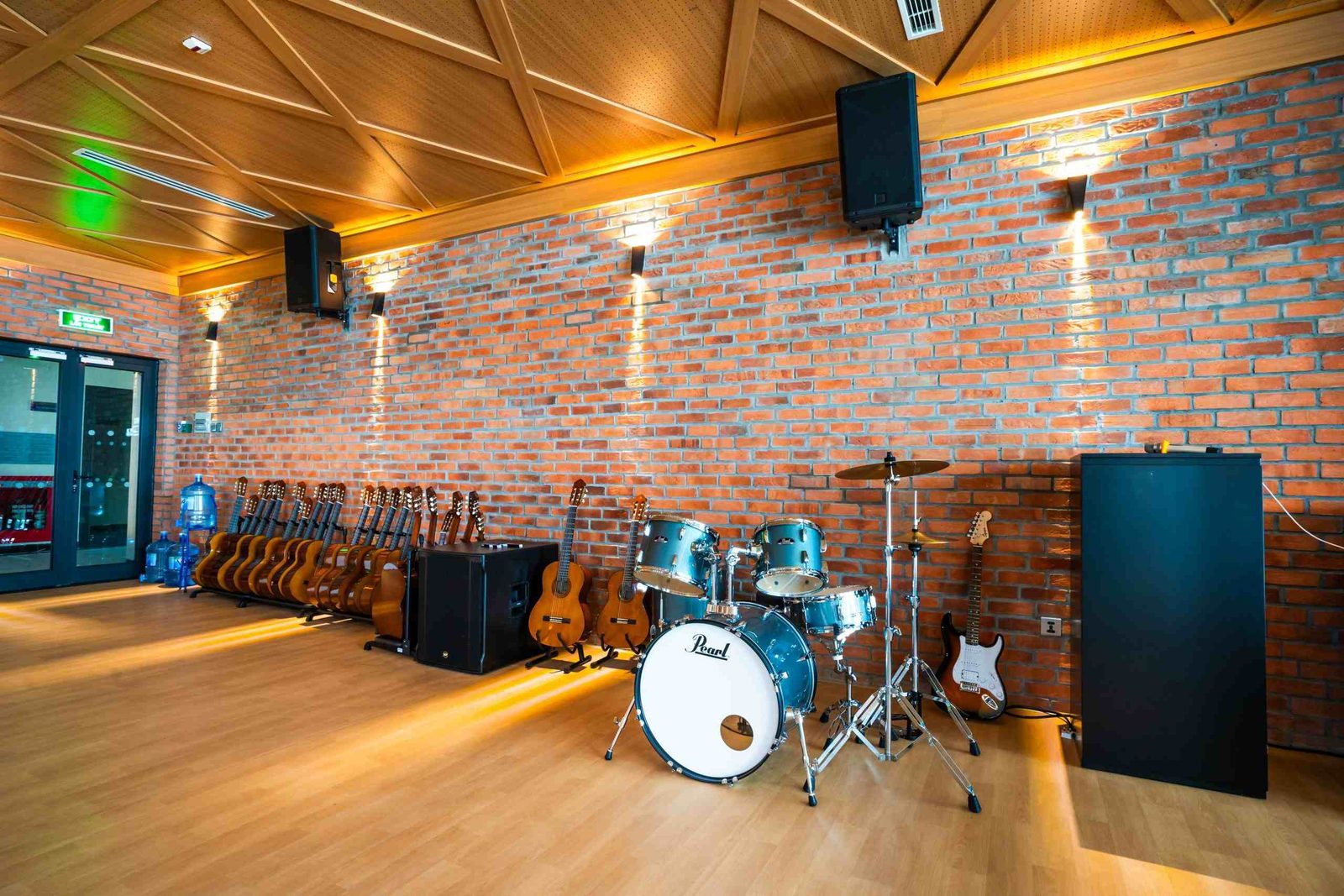 Music room with drums and guitars