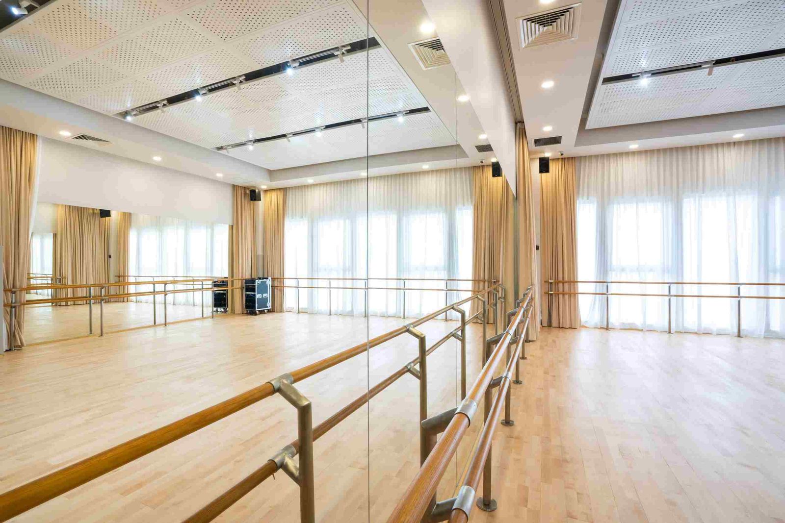Dance studio with a sprung floor and ballet barres